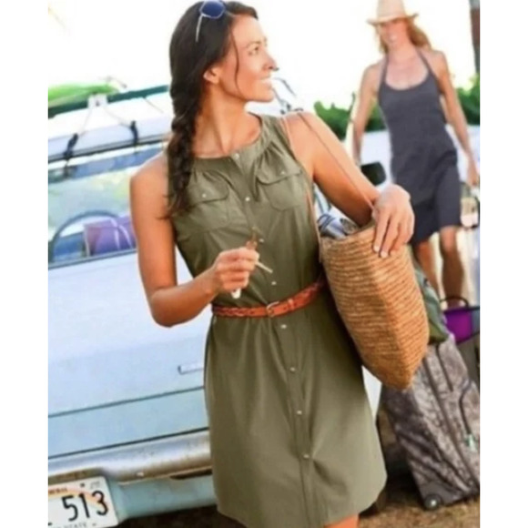 Athelta Dresses & Skirts - 28. Athleta Shaper Snap Button Tank Dress Olive Green